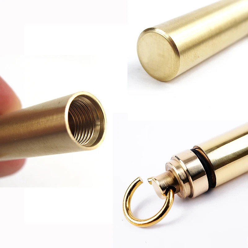 1 PC Solid Brass Waterproof Pill Capsule Fob Holder Case With Key Ring Small Medicine Container Seal Box Portable EDC Keychain