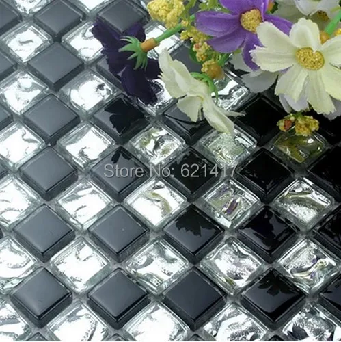 black mixed silver glass diamond mosaic tiles kitchen backsplash bathroom shower mosaic mini square pillar mosaic tiles