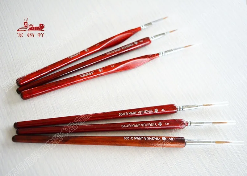 6Pcs/Set Weasel Hair Aquarelle Paintbrush red Short Wooden Handle Paint Brush Artist Hook Line Pen Materials Art Supplies