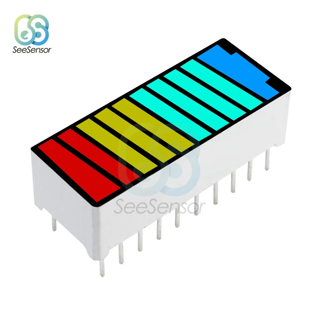 5PCS 10 Segment 4 Color LED Battery Level Bar Graph Power Display Indicator Module Red Yellow Green Blue Multi-color 5V Light