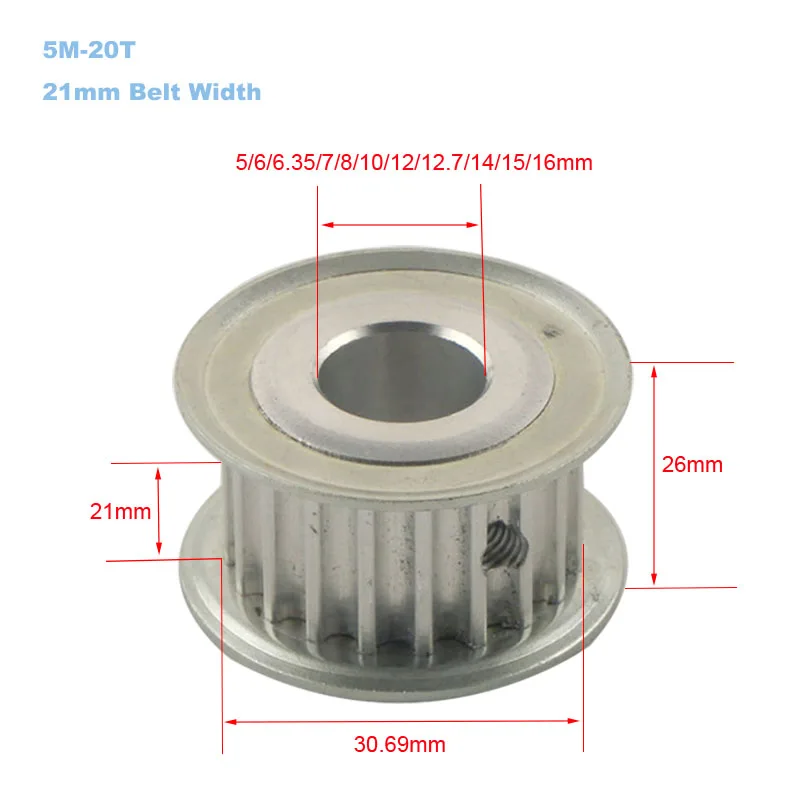HTD 5M 20T Timing Pulley 20Teeth 5M-20T 16mm/21mm Width Toothed Belt Pulley 5/6/6.35/8/10/12mm Bore Gear Pulley for CNC Machine image 3