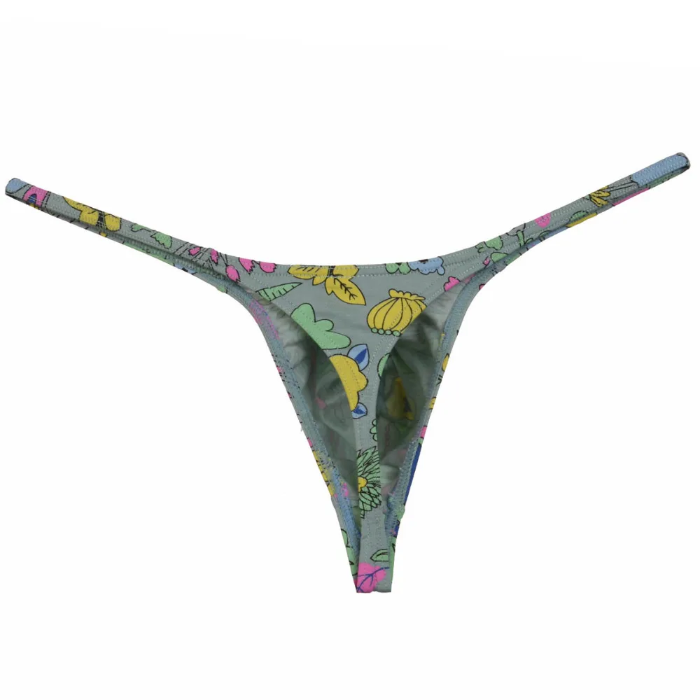 Enhanced Pouch New Arrival Sexy Bikini Men\'s Thongs Underwear Flowery Print Cotton G-Strings Men Fashion Male Thong Underwear