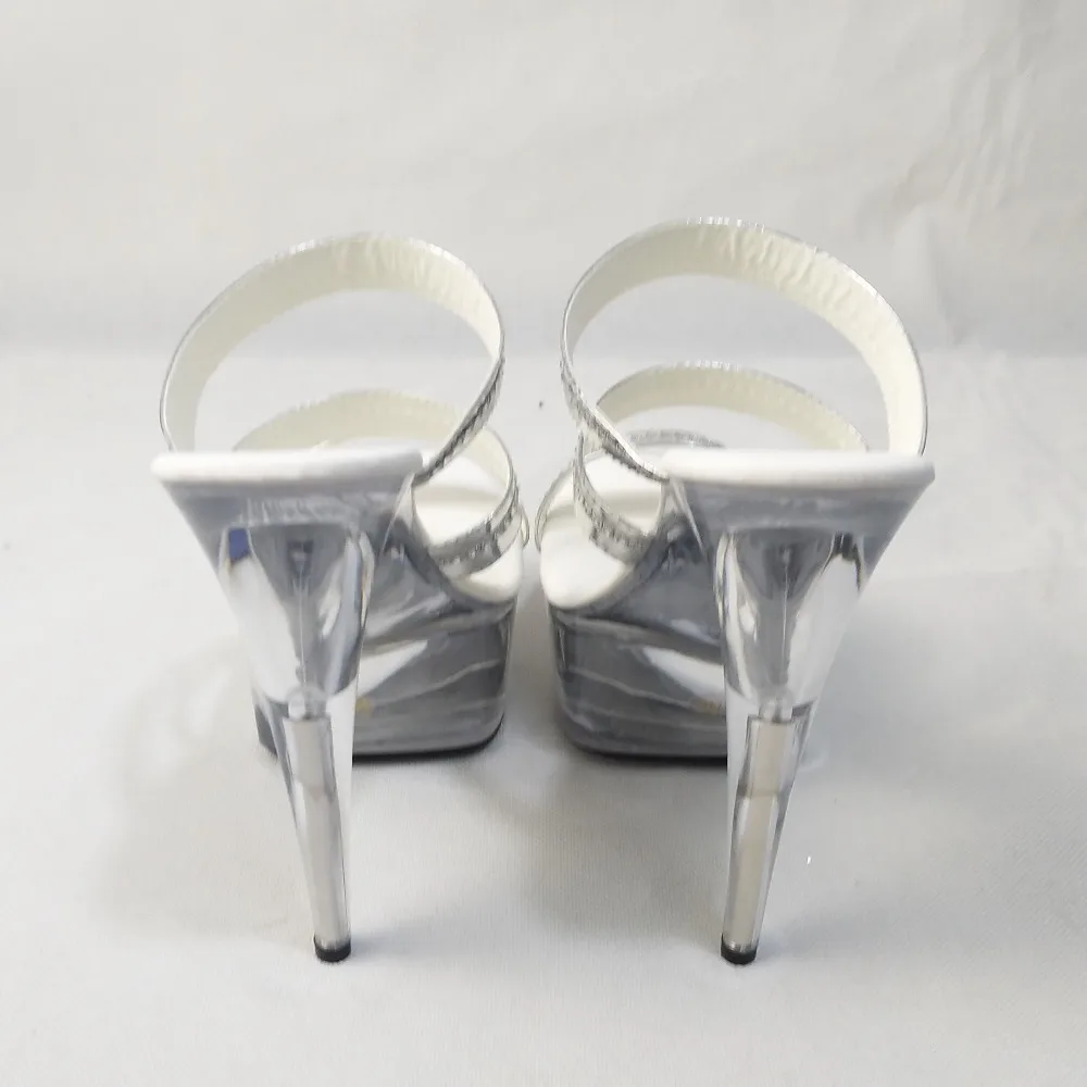 Professional pole dancing performance stylish sexy heels 15 cm silver vamp clear crystal sandals