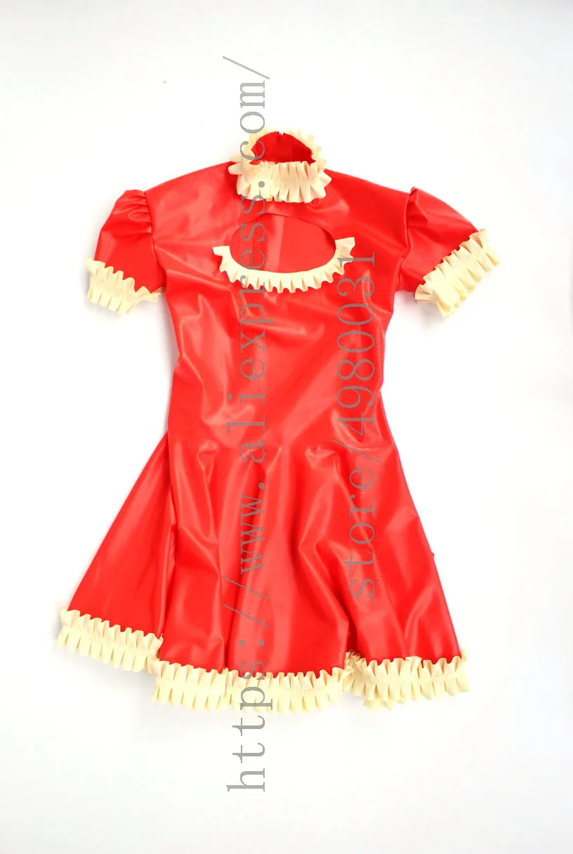 Robe de demoiselle d'honneur en latex pour femmes, uniforme rouge, avec tablier et fermeture éclair cachée au dos, nouveauté