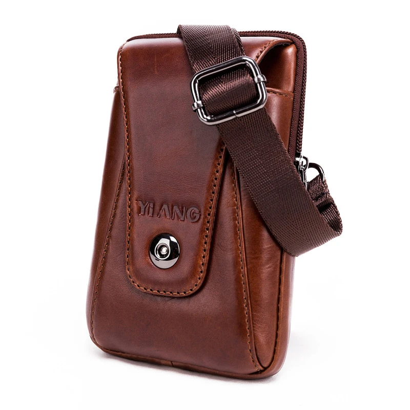 New Fashion Vintage Men Genuine Leather Flap Travel Waist Pack Male Mini Shoulder Bag Leisure Sling Bag Small Pocket Wholesale