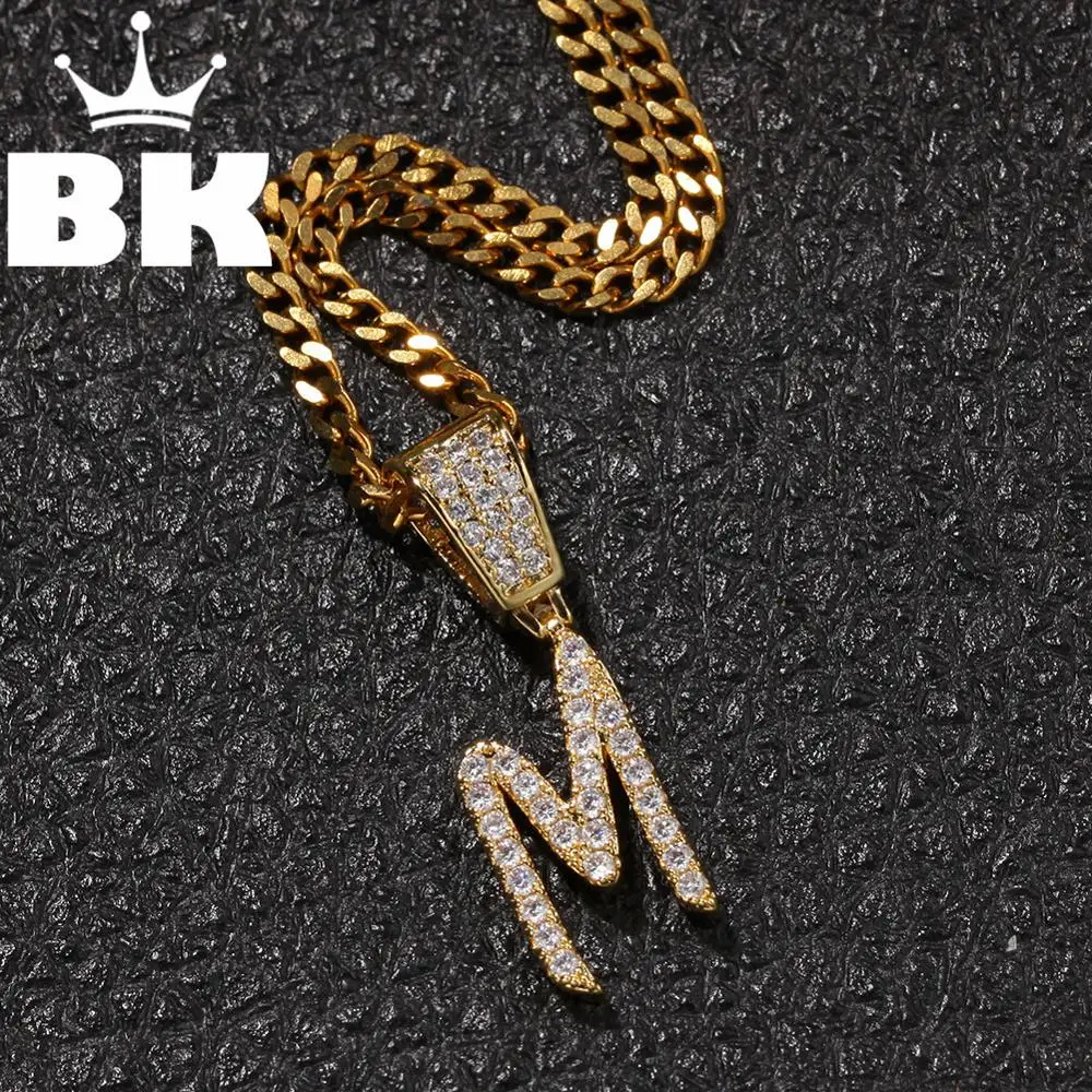 THE BLING KING Custom A thin row of zircon letters Chain Necklaces & Pendant For Men Women Full Iced Out Cubic Zircon Hiphop