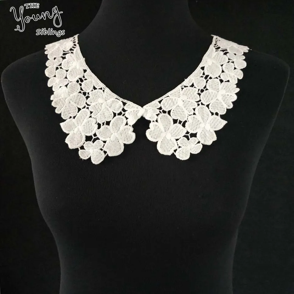 Squisito Fiore Bianco Colletto di Pizzo Ricamato Neckline Applique Del Ricamo per Cucire su Toppe E Stemmi da Cucire Accessori in Tessuto YL1105