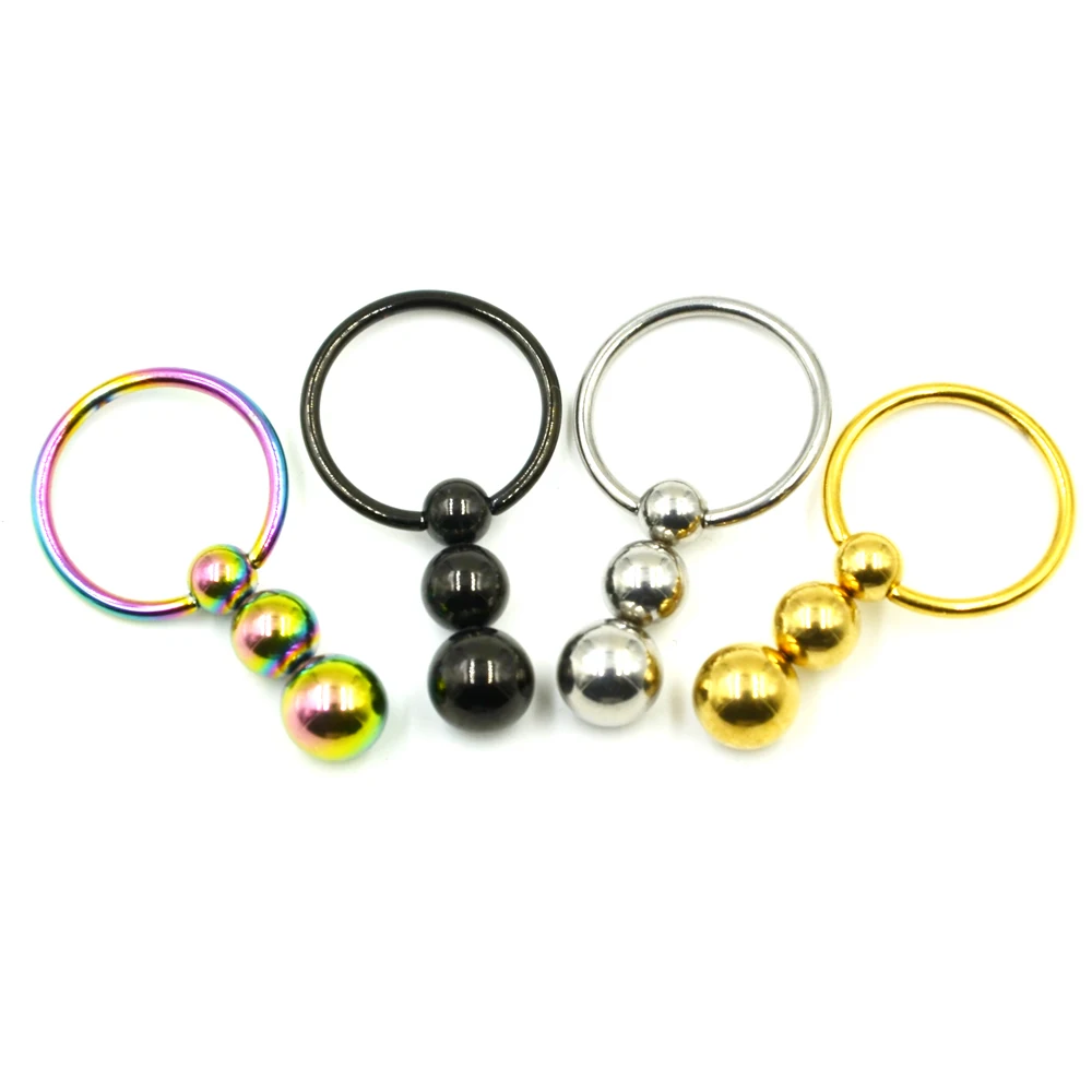 1Pc Plated Colorful Stainless Steel Triple Bead Captive Bead Ring Nose Hoop Ear Helix Tragus Cartilage Labret Lip Ring