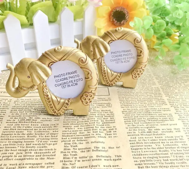 200PCS Baby Shower Favors Lucky Golden Elephant Photo Frame Gold Picture Frames Birthday Party Giveaway Gift SN1114