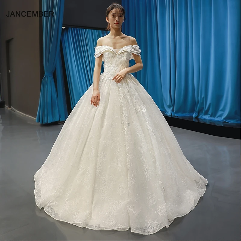 

J66715 Jancember new design wedding dress floor length off the shoulder white lace wedding dress ball gown vestido de casamento