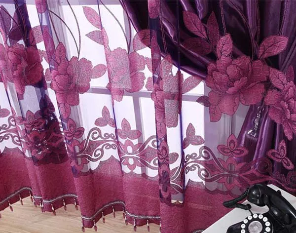 burnout rideau curtains peony Flower Chinese 3D Window curtains cortinas rideau Sheer Curtains para living room tulles only 1pc