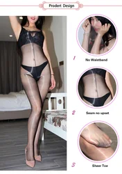 Hot Sexy Erotic Lingerie Bodystocking 1D Thin Open Crotch Oil Shine Glittering Stockings Bodysuit Women Transparent Sex Tights