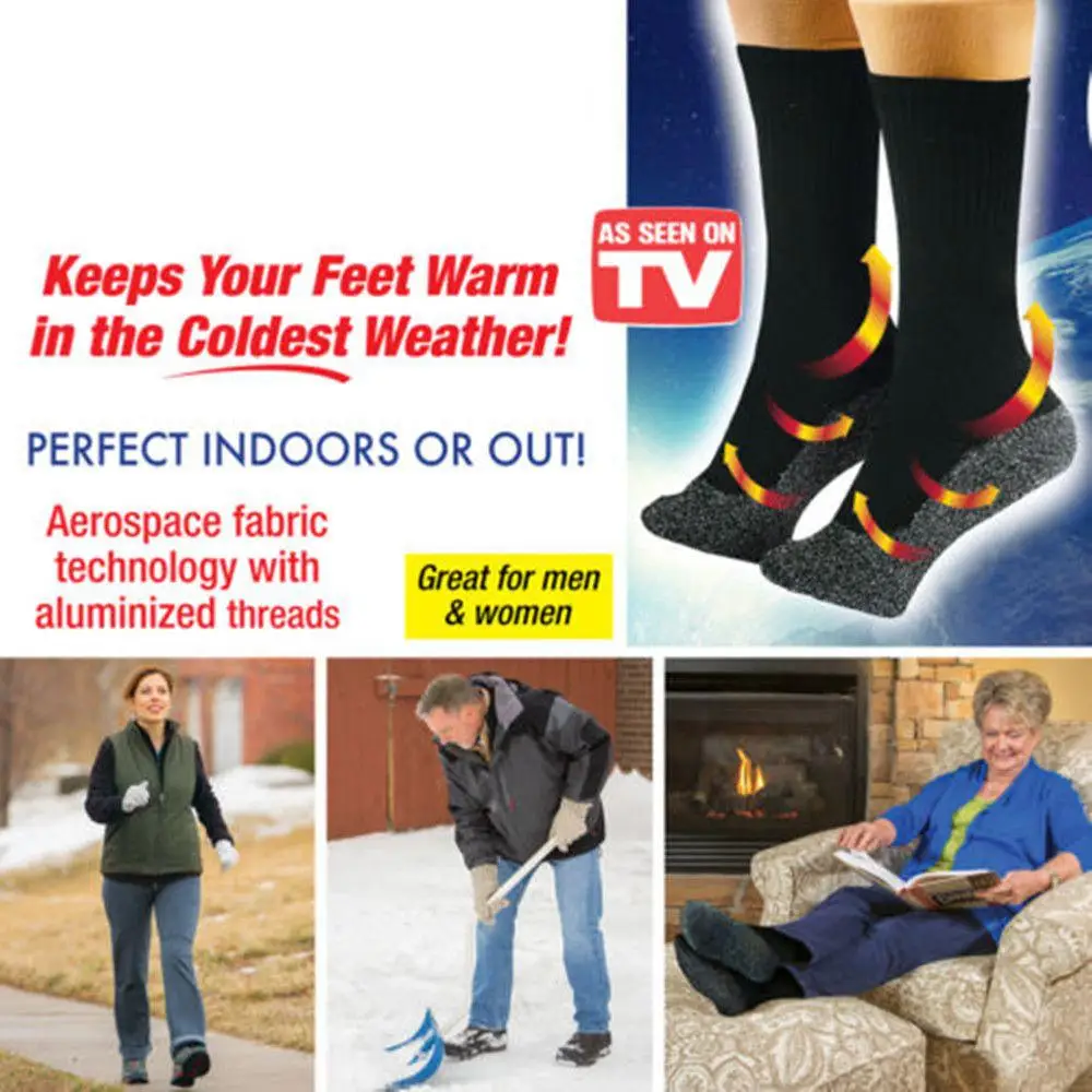 35 Degrees Aluminized Fibers Socks Keep Your Feet Warm and Dry As Seen On TV    LARGE SIZE  Package: Original Box