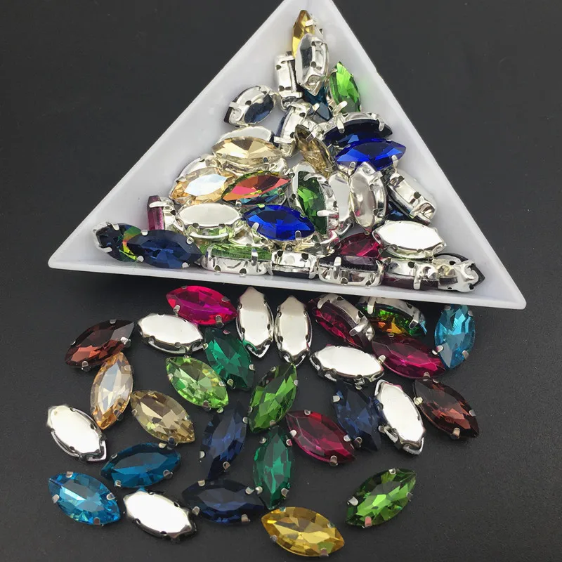 Di vetro di Cristallo In Argento le impostazioni di artiglio di 4x8 ~ 17x32mm colori dell\'occhio del cavallo Navette Marquise Cuce sul rhinestone di