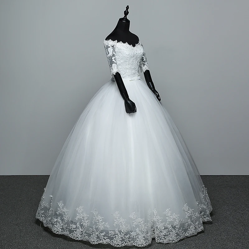 Robe de Mariée en Dentelle Brodée avec Fleurs et Papillon, Col Bateau, Style Princesse, Éducatif, Nouvelle Collection 2023