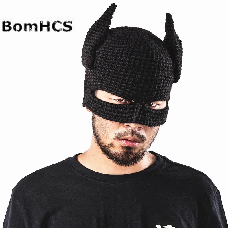 BomHCS Novelty Antenna Devil Horn Handmade Knitted Hat Men\'s Winter Warm Cap Gift Mask Beanie