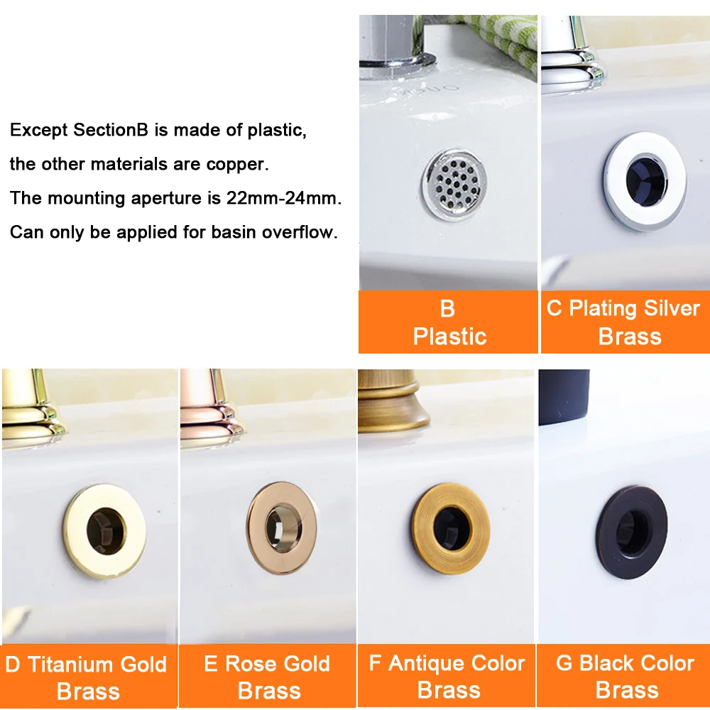 1Pcs Sink Gat Ronde Overloop Cover Keramische Potten Plastic/Koper Insert Chrome Basin Sink overloop cover