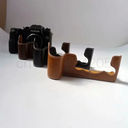Hitam/Coklat/Kopi Setengah Tubuh Tas Tas Kamera Kulit Kemasan untuk Fujifilm Fuji X-H1 XH1 Penutup Bawah kasus