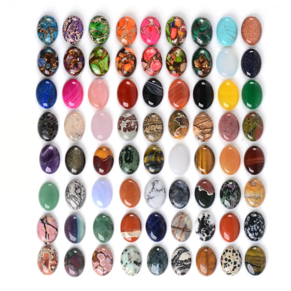 All Natural 20pcs Multi-color 15x20mm Gem stone Oval Cab Cabochon For Jewelry Making Mixed lot