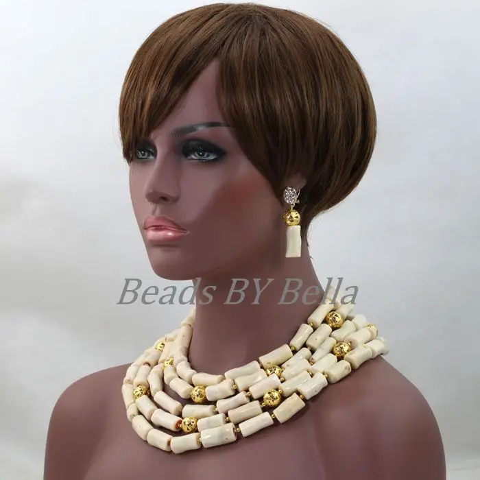 Real Coral Cream White Coral Beaded Jewelry Fashion Nigerian Wedding African Coral Beads Women Jewelry Set Free Shipping ABL163