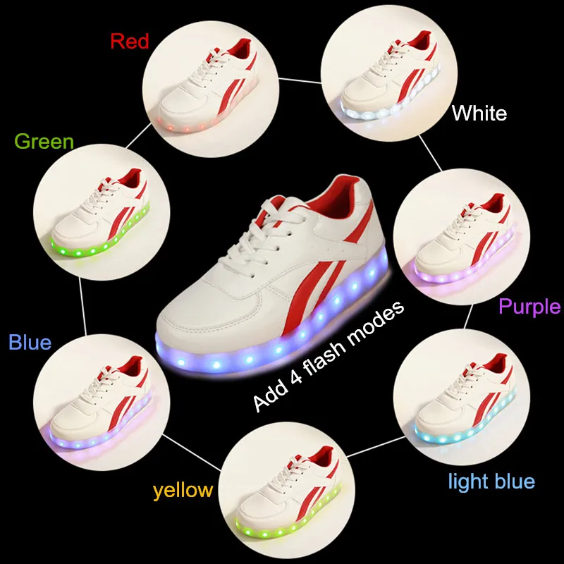 7ipupas-red light-up tênis para menino e menina, sapatos casuais com luz led, tênis unisex, 2018