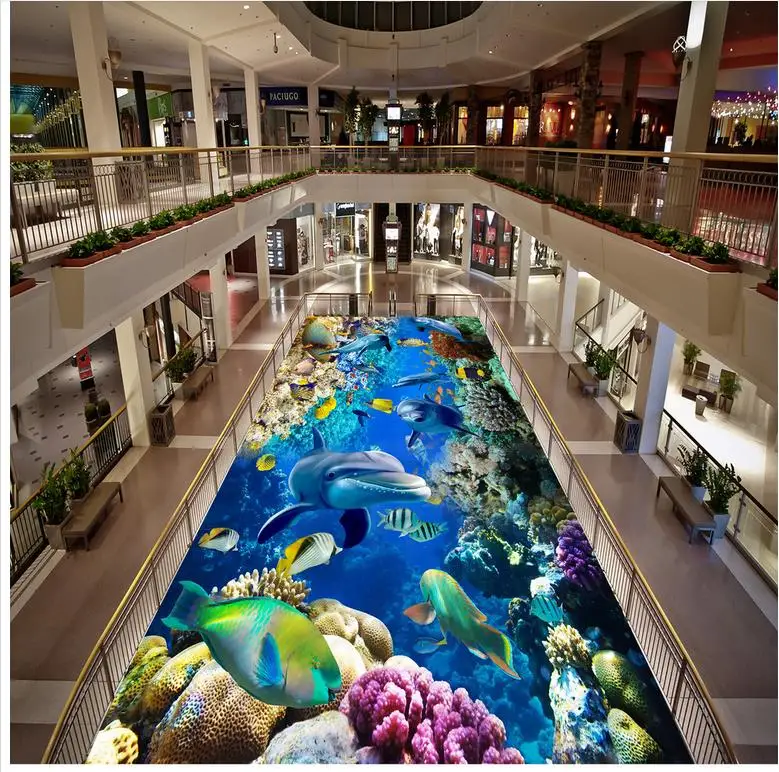 

Mural-3d PVC Wallpaper Self-adhesive Floor Wallpaper-3d The sea world draws bricks Modern Floor painting