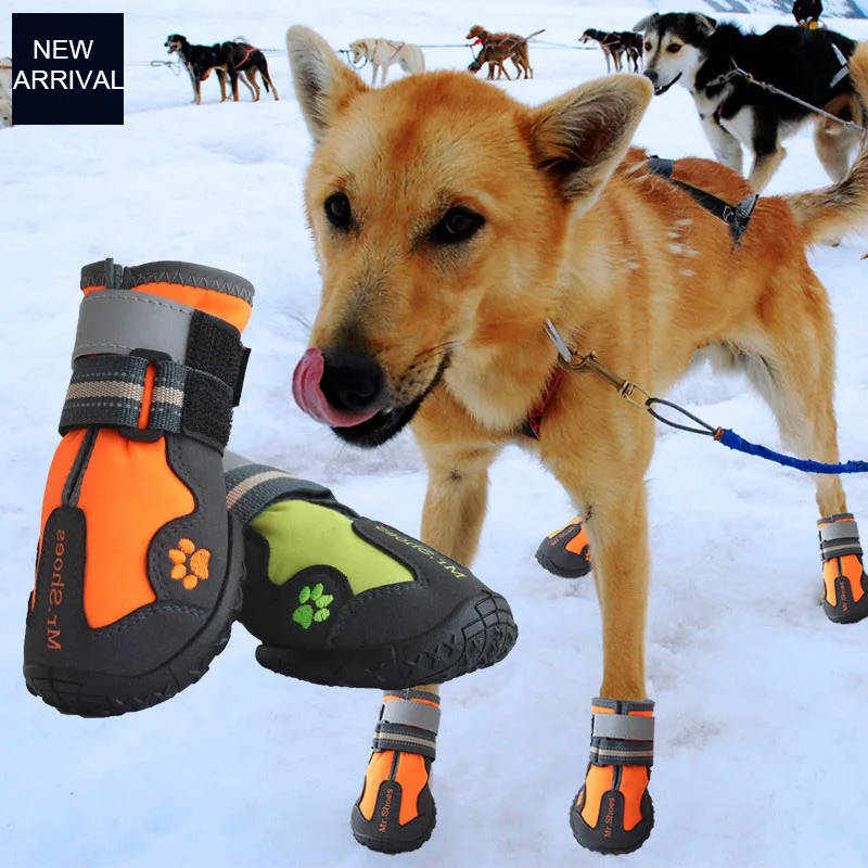 Waterproof Dog Shoes Anti-Slip Reflective Running Shoes For Small Dogs Large Dogs Black Orange Winter Pet Shoes For Dogs