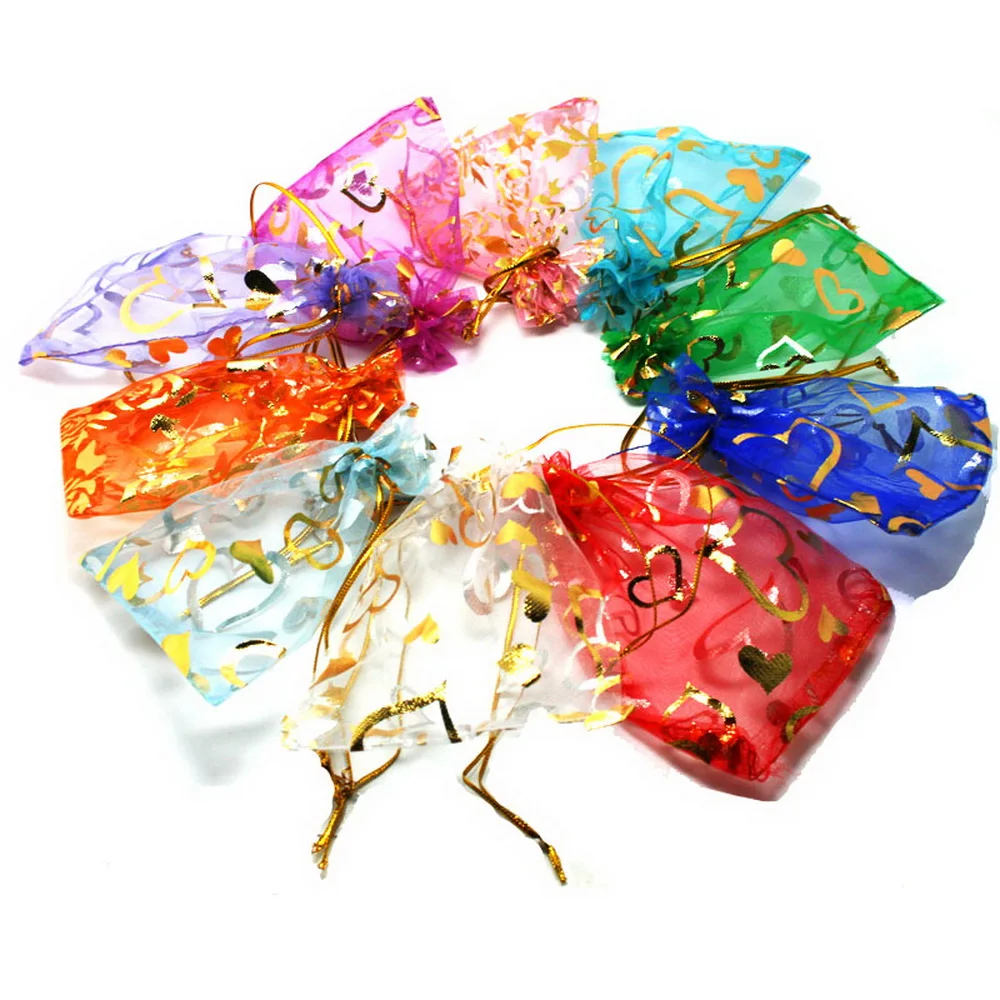 New Promotion 10pcs/lot 4 Size Random Mix Colors Jewelry Packing Drawable Organza Bags Wedding Gift Bags & Jewelry Pouches