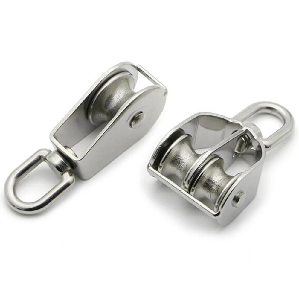 1PC M15 M20 M25 M32 M50 Stainless Steel 304 Single or Double Wheel Swivel  Lifting Rope Pulley Block 35KG-400KG for Wire Rope