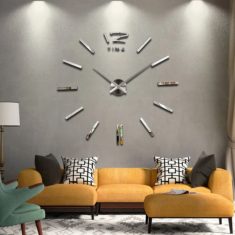 New Hot Sale Stickers Wall Clock Clocks Watch Diy Acrylic Mirror Large Home Decoration Quartz Living Room Circular Needle