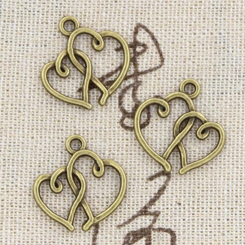 15pcs Charms Double Heart 19x19mm Antique Making Pendant fit,Vintage Tibetan Bronze Silver color,DIY Handmade Jewelry