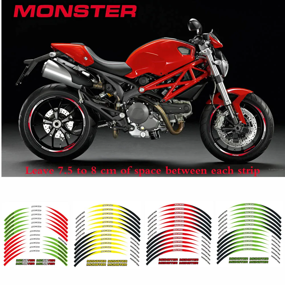 Motorcycle front&Rear Edge Outer Rim Sticker Wheel Decals 17inch stickers For DUCATI MONSTER 695 696 796 1100 1100S 797 821 795