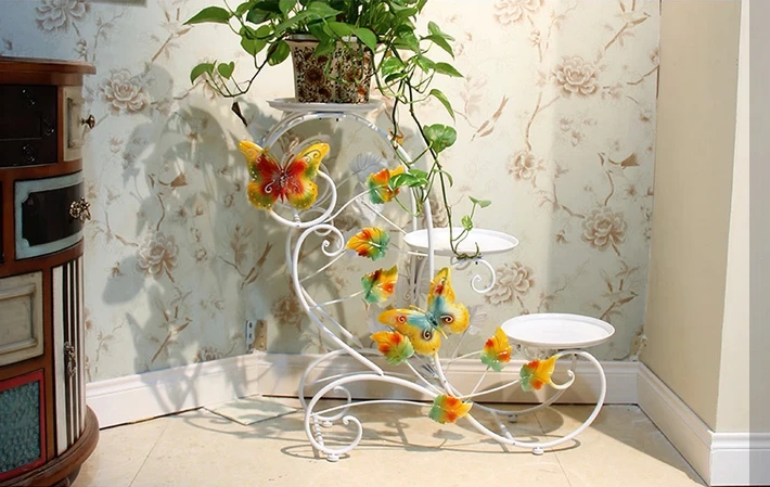 Europe type multilayer, wrought iron flower wearing white indoor potted frame console pot frame