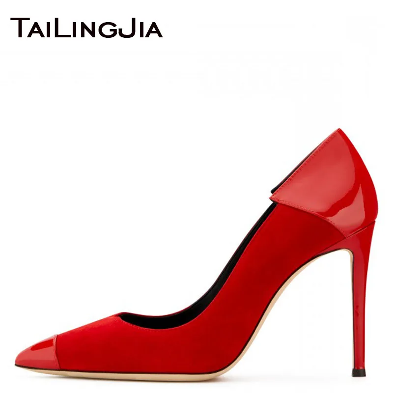 

Women Pumps Elegant Party Dress Dance Heels Wedding Bridals Pointed Toe Red Faux Suede Patent Leather Slip On Fashion Shoes 2024