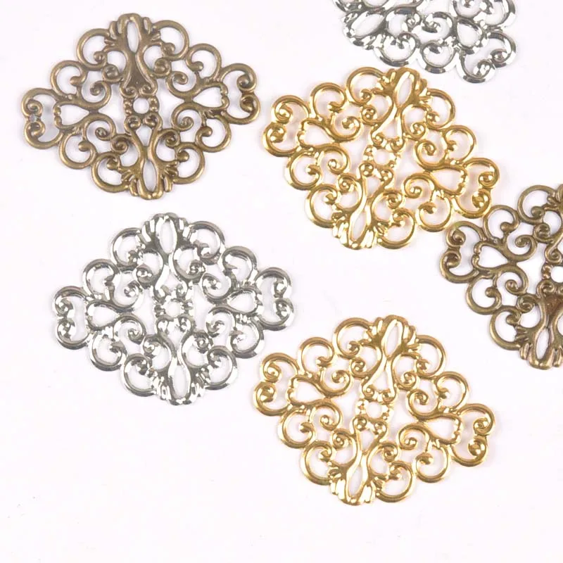 20Pcs gold silver and Bronze Filigree Flower Wraps Connectors Metal Crafts Decoration DIY Findings Connectors 37x30mm YKL0749