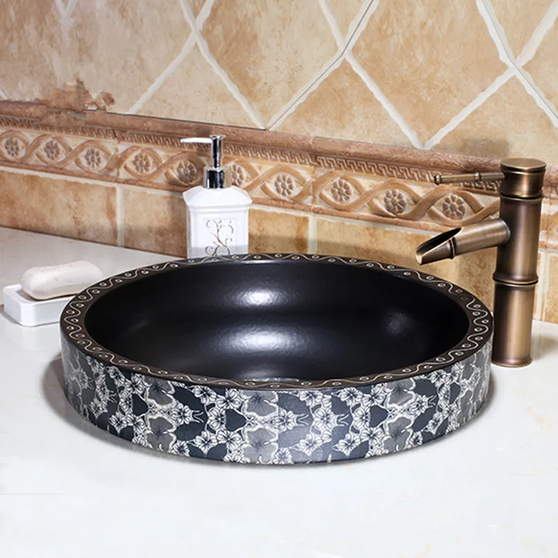 

China Artistic Handmade Ceramic wash basin Lavobo Round Counter top Semi-Counter wash basin bowls