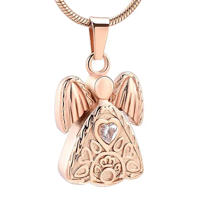 JJ002  Guardian angel Cremation Necklace For Women Stainless Steel Memorial Urn Jewelry Ashes Holder Keepsake Pendant