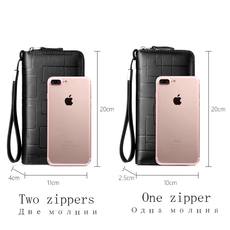 New Genuine Leather Multifunctional Long Wallet Cow Leather Zipper Money Clip Men's Simple Design Business Clutch Cellphone bag