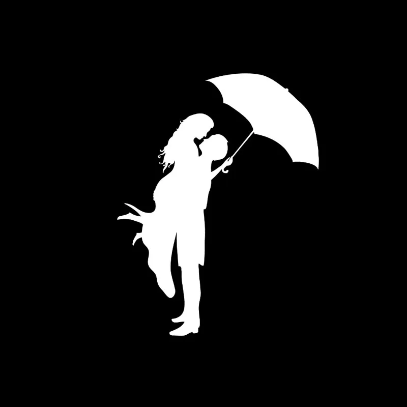 YJZT 10.7CM*13.9CM Car Stickers Vinyl Decal Kissing Couple With Umbrella Romantic Love Black/Silver C3-0239