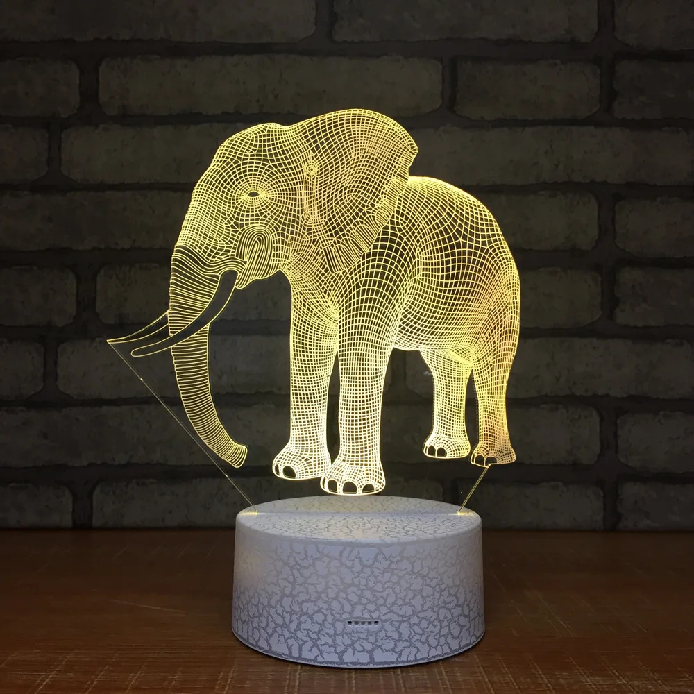 Elephants Novelty Night Light Stereo Vision 3D Lamp Children's Desk Induction 3d Light Fixtures Creative Products Wholesale