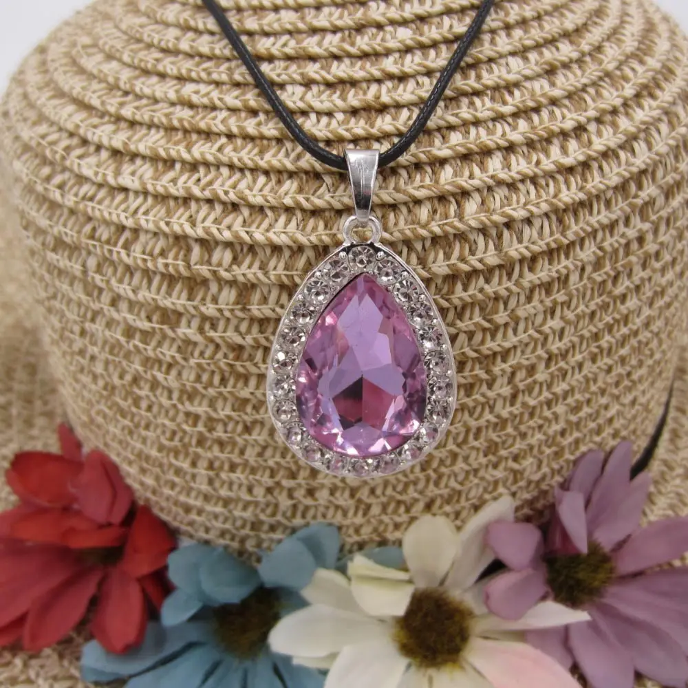3pcs/set NEW Baby Girls Presents The First Purple Teardrop Amulet Pendant PU Leather Necklacs Tiara Crown Magic Wand Jewelry Set image 2