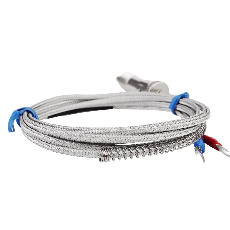 Stainless Steel Temperature Sensor K Type Thermocouple Bayonet Compression Spring with 2m Cable Wire for Temperature Controller