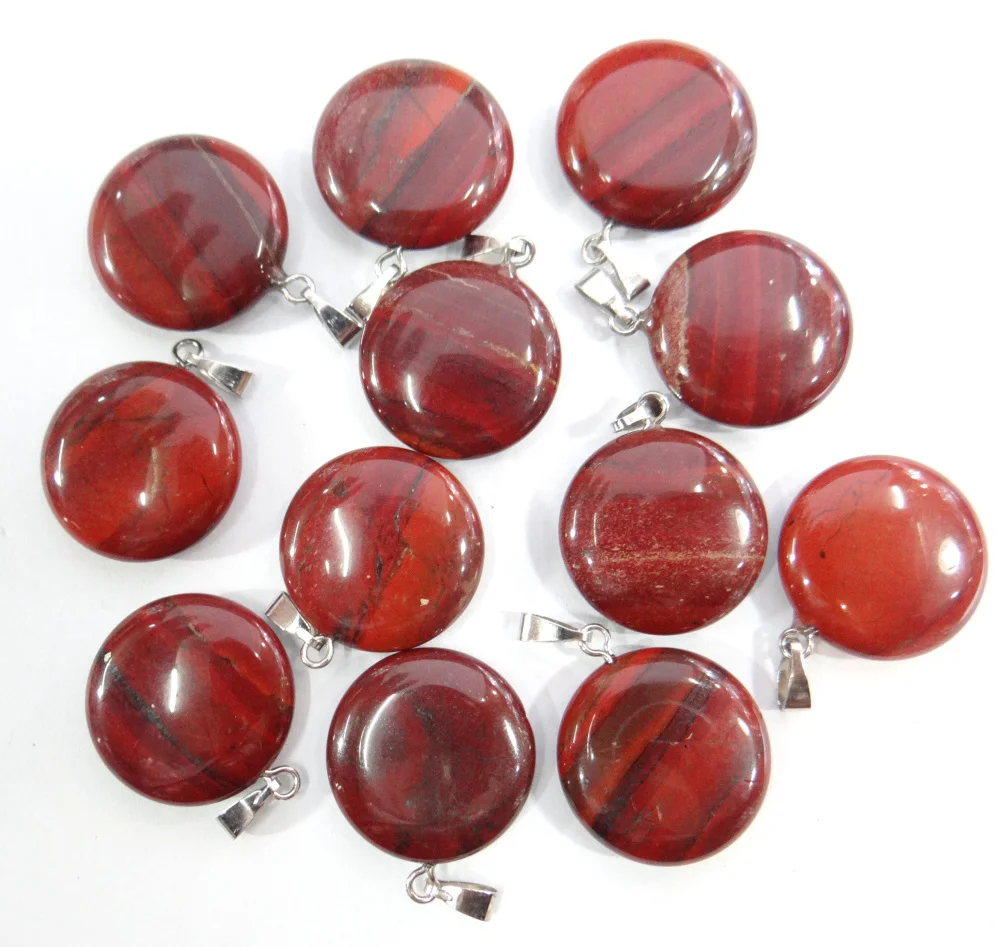 Wholesale Natural Stone Quartz Crystal tiger eye Unakite Mix Onyx Charms Round cake Pendants For Jewelry Making necklace 12PC