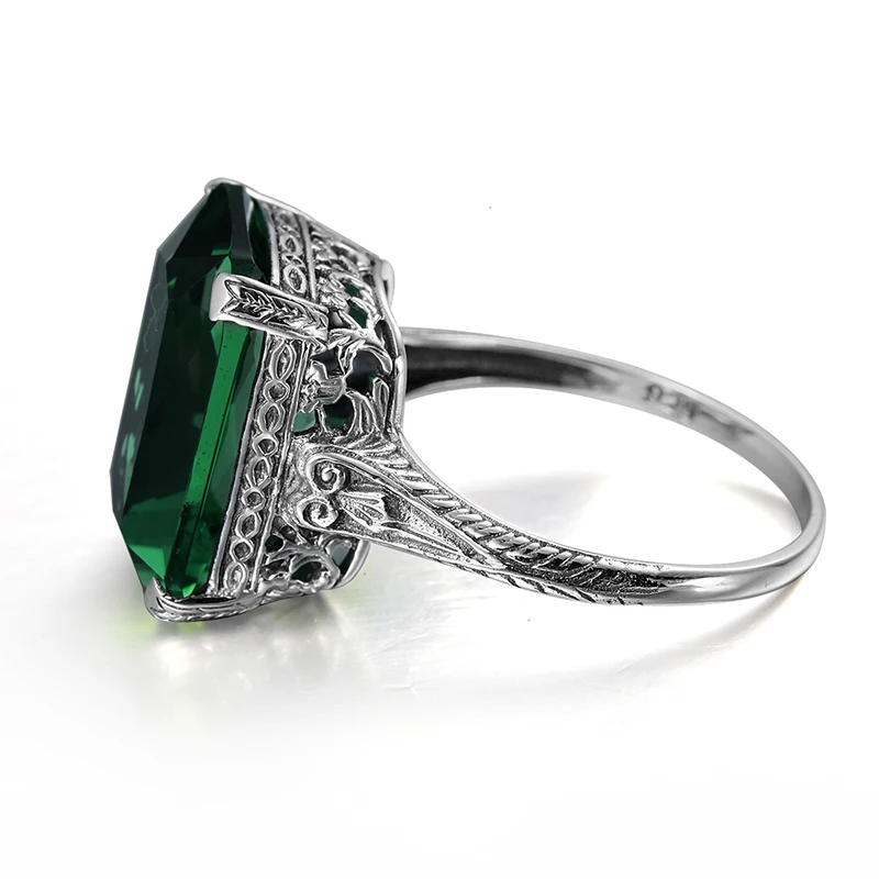 Szjinao 1 Pcs New Geometry Real 925 Sterling Silver Ring Green Emerald Mosaic Vintage wedding luxury Brand Fine Jewelry Gifts