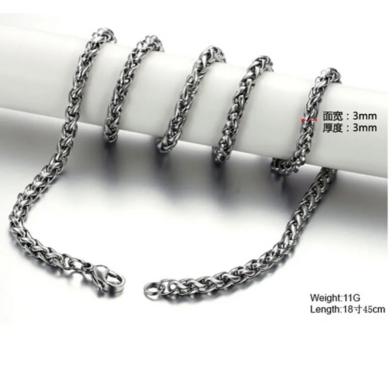 Any Length 3/4mm Wide Mens Chain Necklace Wheat Link Tone Stainless Steel Chain High Quality image 3