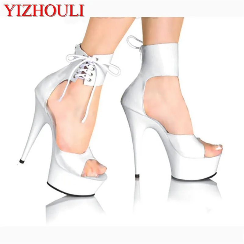 Elegant Ankle Strap 15CM High Heel Slippers Platforms Pole Dance shoes white 6 inch women fashion shoes sexy clubbing high heels