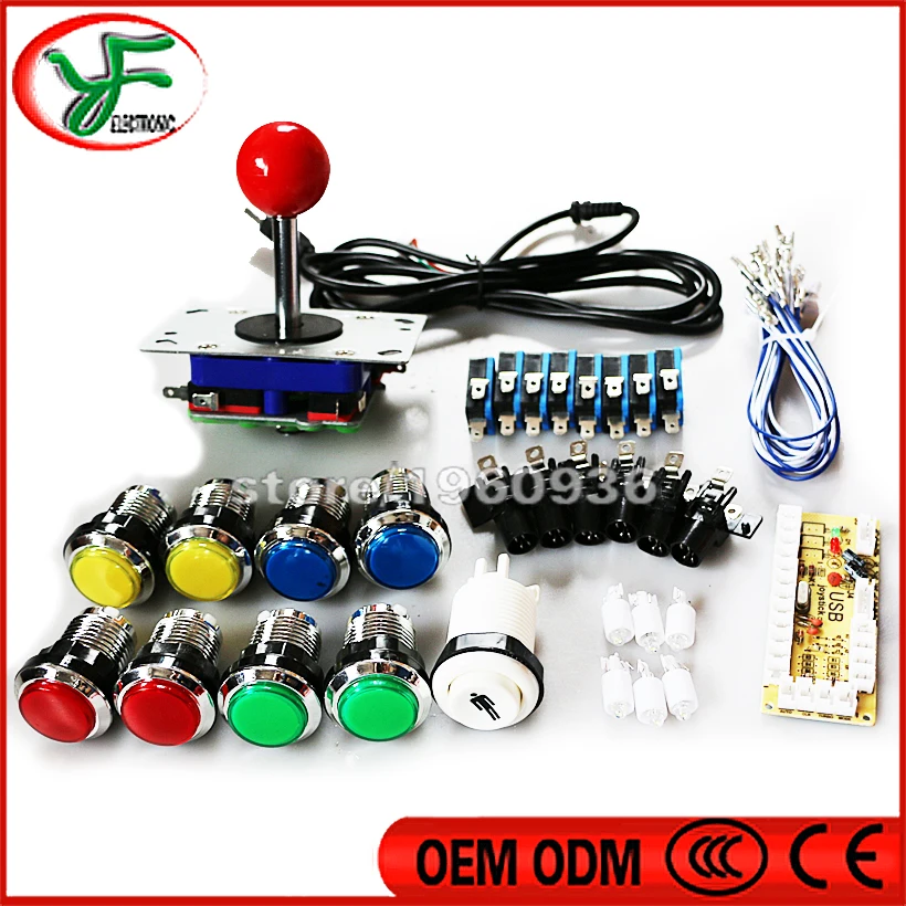 Arcade Game DIY Parts for 4/8 Way ZIPPY Style Joystick +Zero Delay USB Encoder To PC+ CHROME Plated illuminated LED Push Button