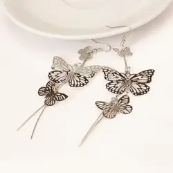 Best Selling New European And American Retro Fashion Multi-level Hollow Butterfly Long Tassel Earrings Ladies Ear Jewelry