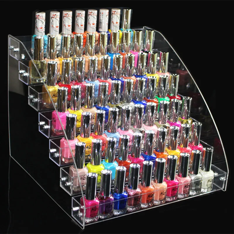 

Acrylic Cosmetic Lipstick Storage Box Display Stand Removable Nail Art Shelf Rack Holder Beautiful Women Makeup Organizer Case