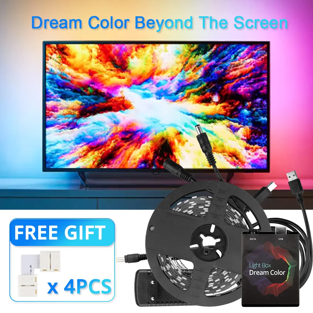 

Dream Color PC TV Backlight USB Led Strip For Android 5.1+ System TV / Windows Computer ,WS2812b Led Strip Light RGB Diode Tape